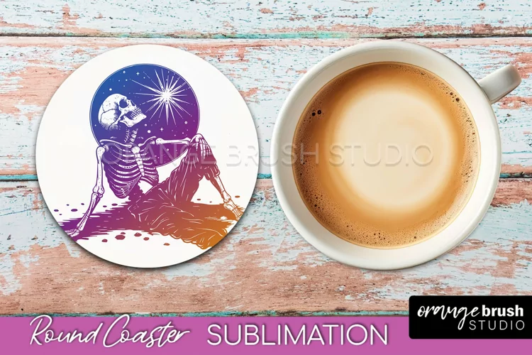 Celestial Coaster Sublimation, Boho Mystical Round Coaster