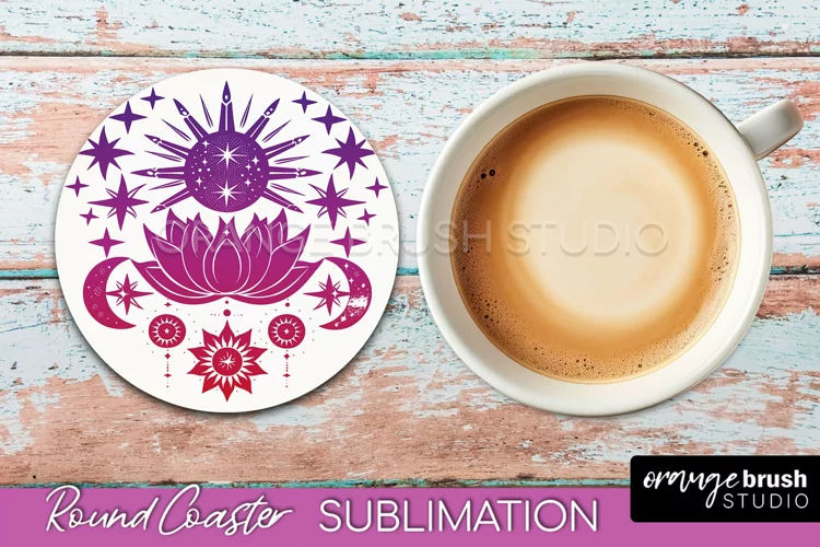 Celestial Coaster Sublimation, Boho Mystical Round Coaster