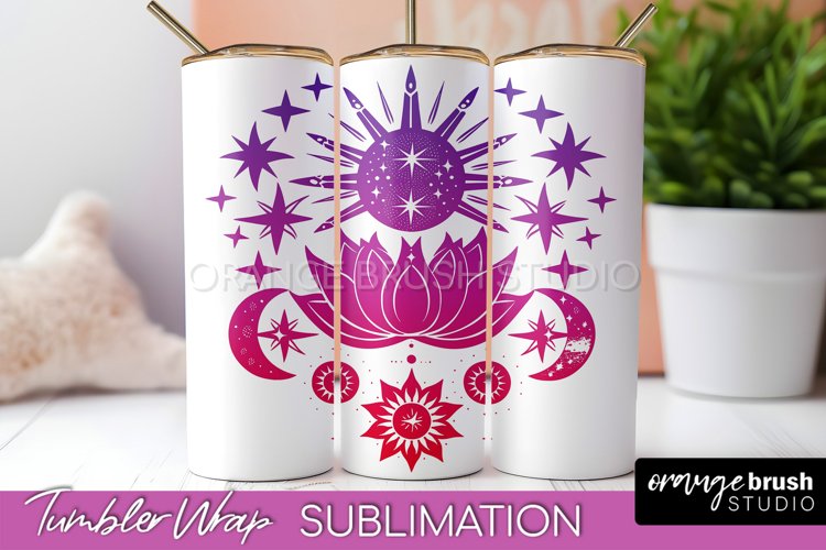 Celestial Tumbler Wrap, Boho Sublimation, Mystical Tumbler example image 1