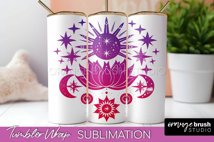 Celestial Tumbler Wrap, Boho Sublimation, Mystical Tumbler