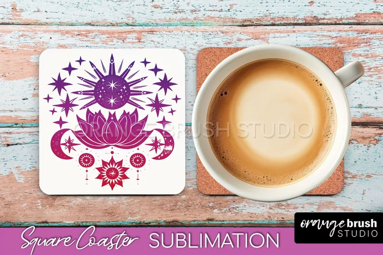 Boho Mystical Square Coaster PNG - Celestial Sublimation