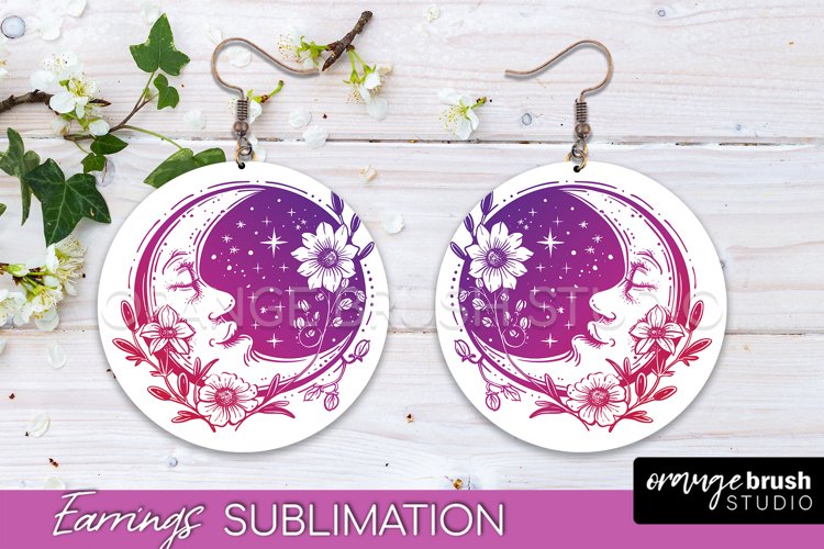 Boho Mystical Round Earrings Sublimation, Celestial Earrings example image 1