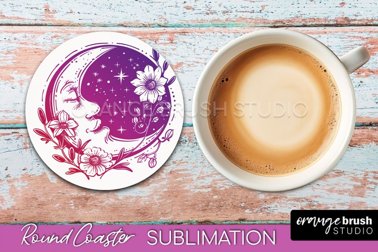 Celestial Coaster Sublimation, Boho Mystical Round Coaster example image 1