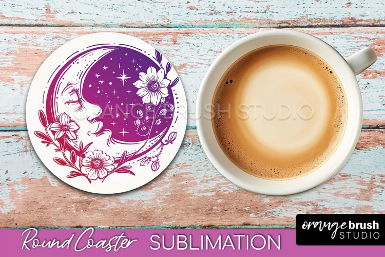 Celestial Coaster Sublimation, Boho Mystical Round Coaster