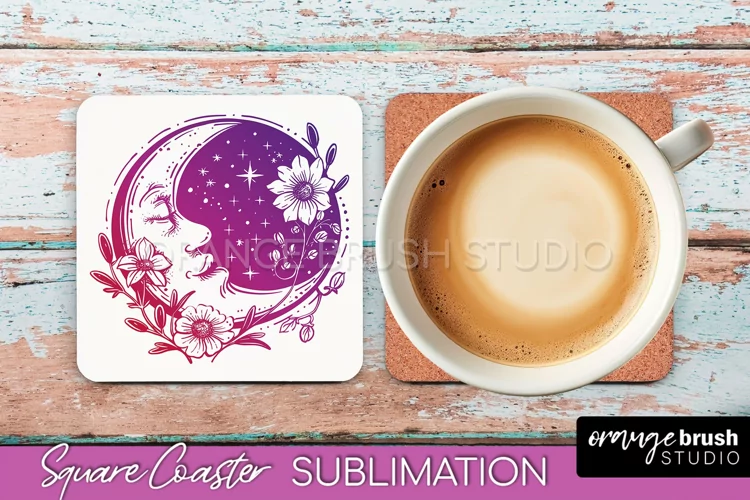 Boho Mystical Square Coaster PNG - Celestial Sublimation