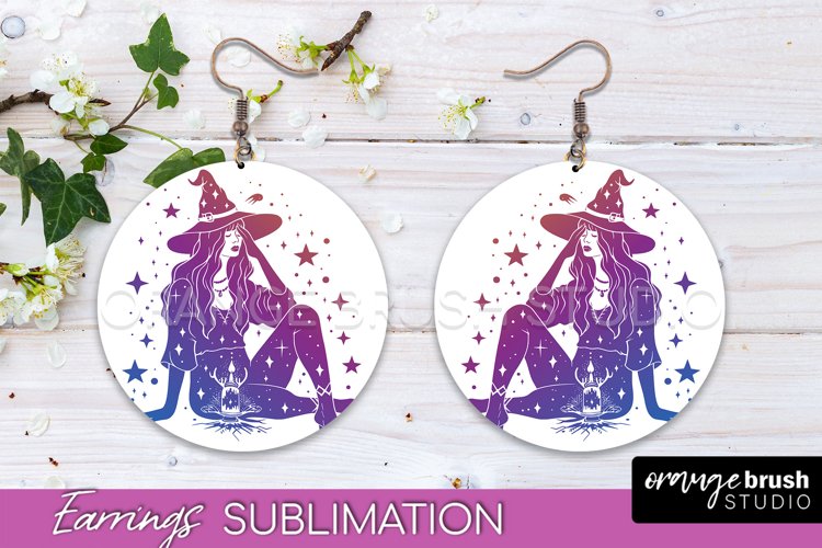 Boho Mystical Round Earrings Sublimation, Celestial Earrings example image 1