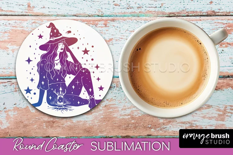 Celestial Coaster Sublimation, Boho Mystical Round Coaster
