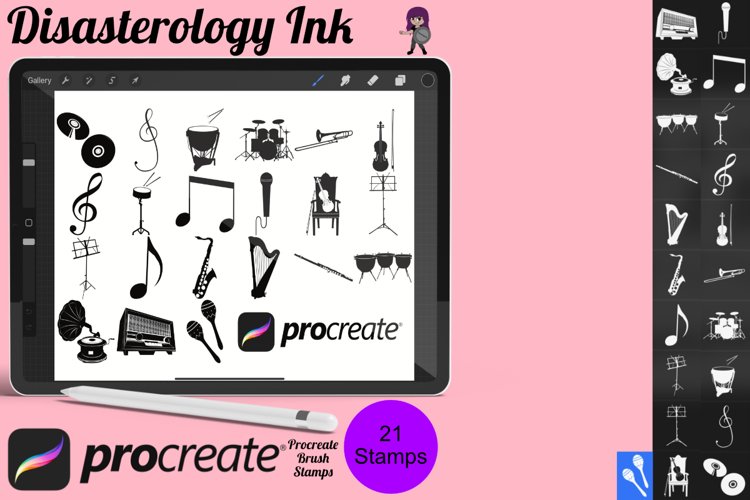 Music Icons Set 1 Procreate Brush Stamps, 21 Music Icons example image 1