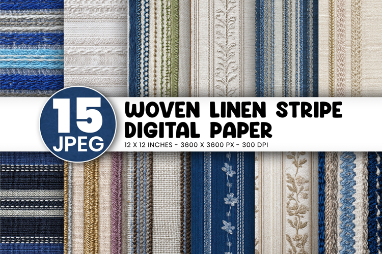 Woven Linen Stripe Digital Paper Bundle