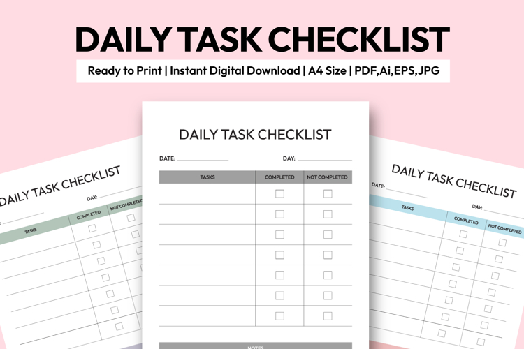 Daily Task Checklist Printable A4, daily planner, To Do List example image 1