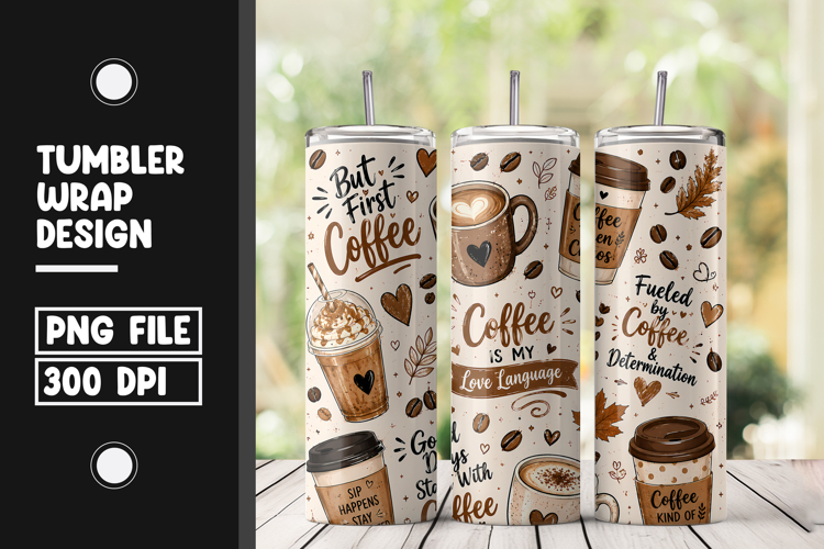 Coffee Lover Tumbler Wrap PNG Sublimation