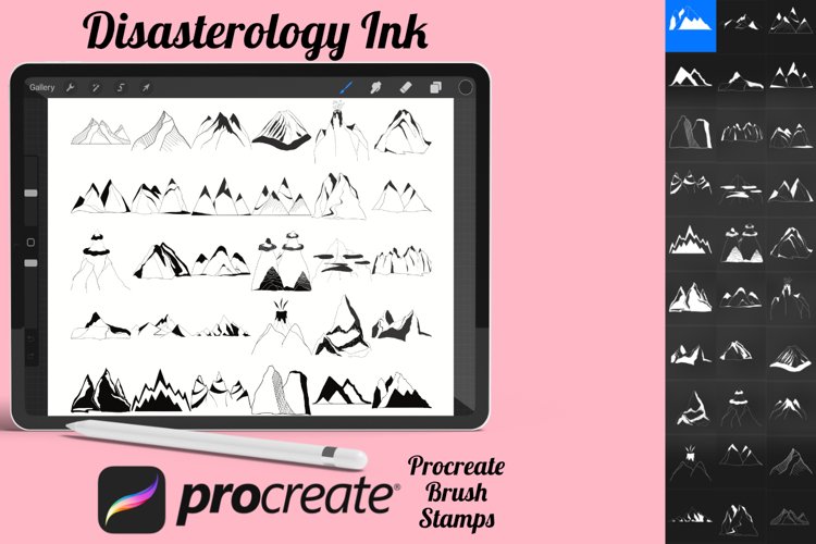 Mountain Range Set 1 Procreate Brush Stamps, 30 Mountains