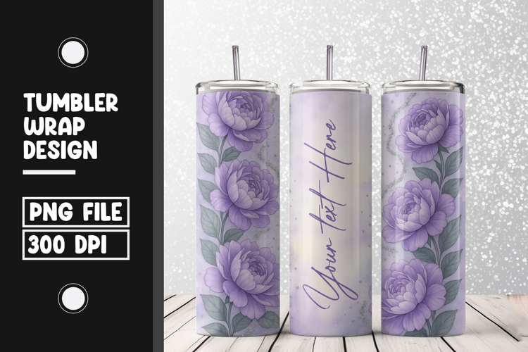 Purple Peony Floral Tumbler Wrap PNG