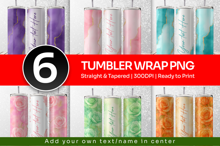 6 Tumbler Wrap PNG, 20oz Skinny Sublimation Wraps