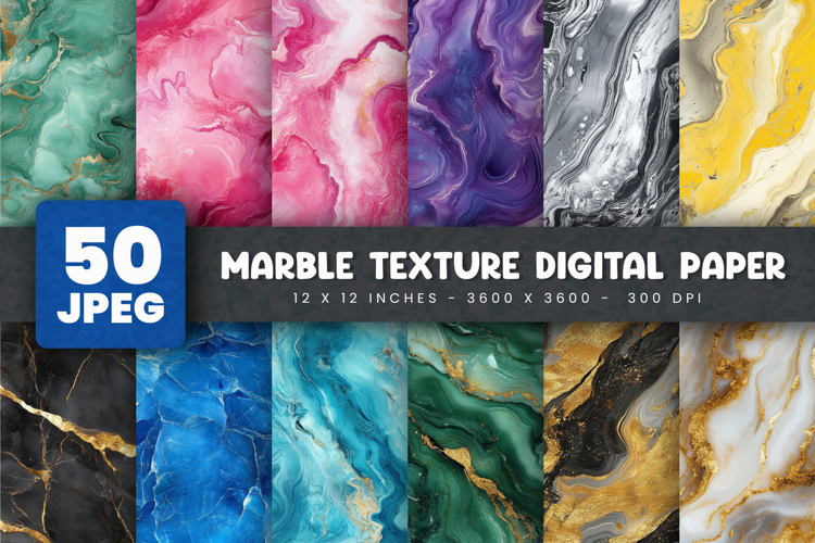 50 Marble Texture Digital Papers Bundle