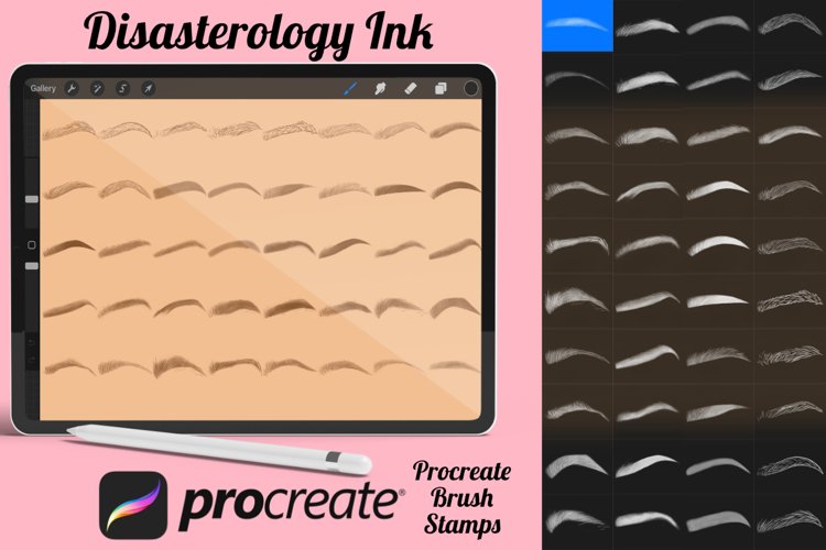 Facial Eyebrows Procreate Brush Stamps Set 4, 40 Eyebrows