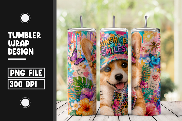 Cute Corgi Puppy Tumbler Wrap PNG
