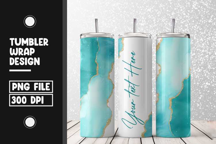 Teal Gold Ink Printable Tumbler Wrap PNG, Straight & Tapered