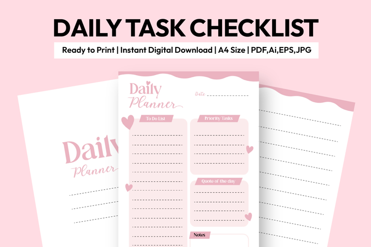 Daily Pink Planner Printable A4, Cute To Do List