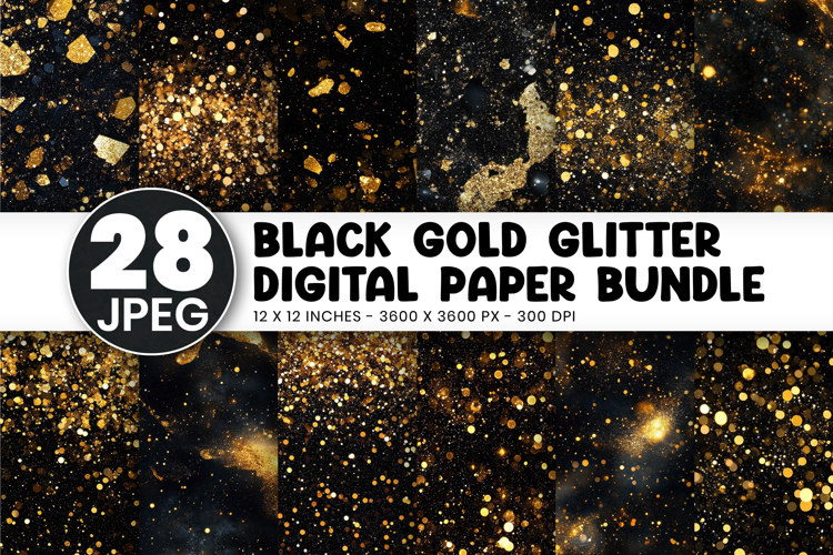 Black & Gold Glitter Digital Paper