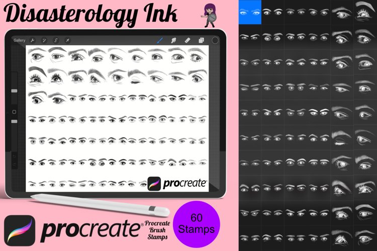 Facial Eyes Set 3 Procreate Brush Stamps, 60 Eyes