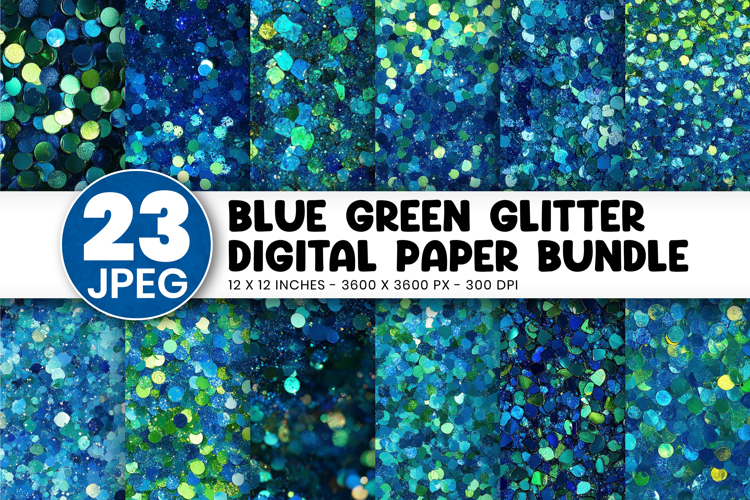 Blue Green Chunky Glitter Digital Paper