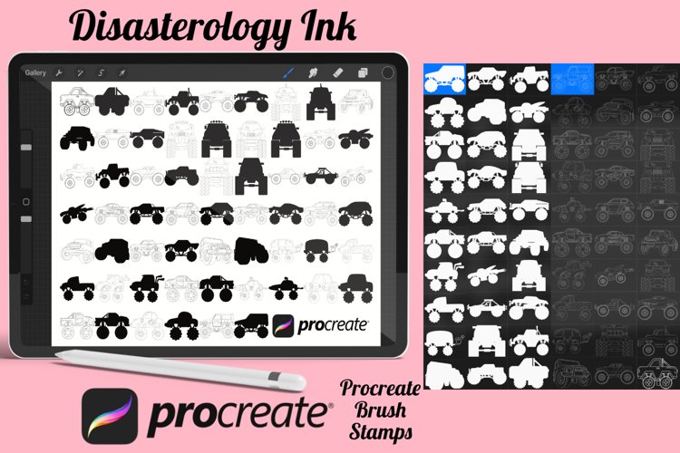 Monster Trucks Outlines & Silhouettes Set 1 Procreate Brush