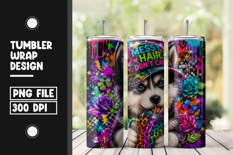Cute Husky Puppy Tumbler Wrap PNG