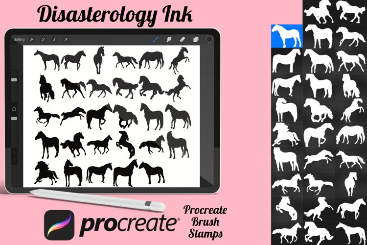 Horse Silhouette Set 1 Procreate Brush Stamps, 29 Horses