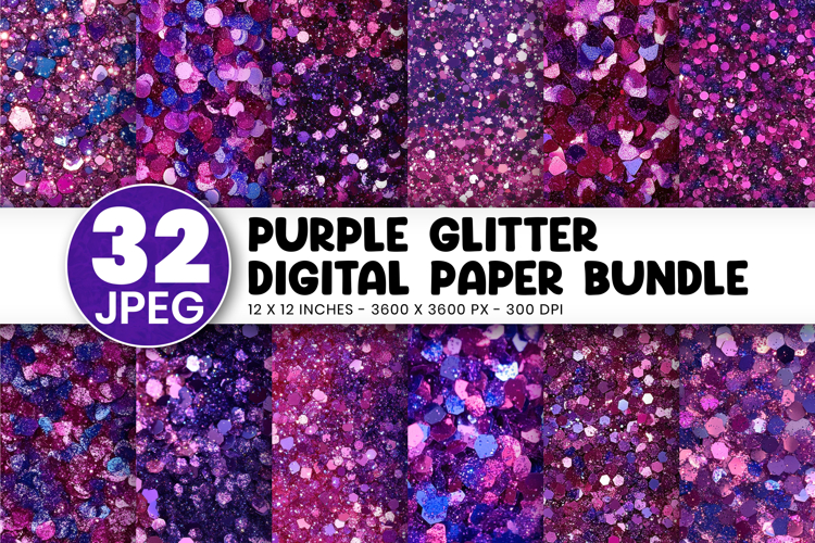 Purple Glitter Digital Paper Bundle