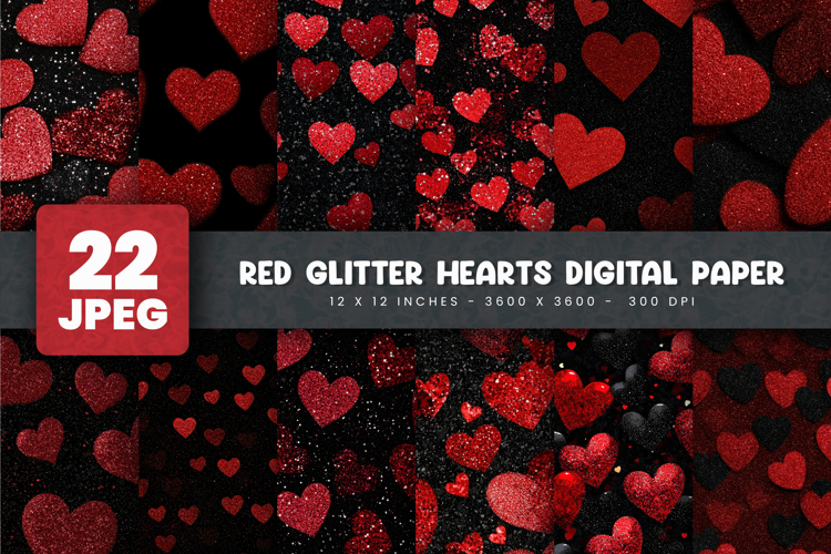 Red Glitter Valentine Hearts Digital Paper