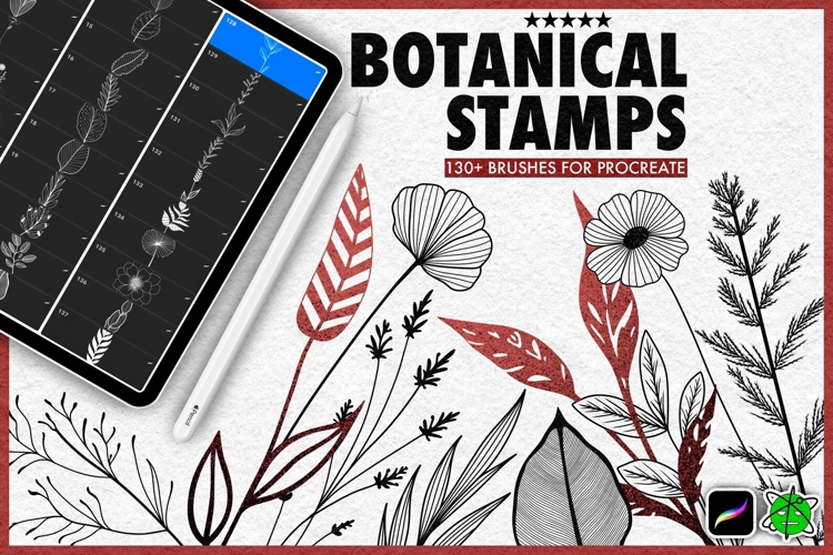 130 Botanical Stamps For Procreate