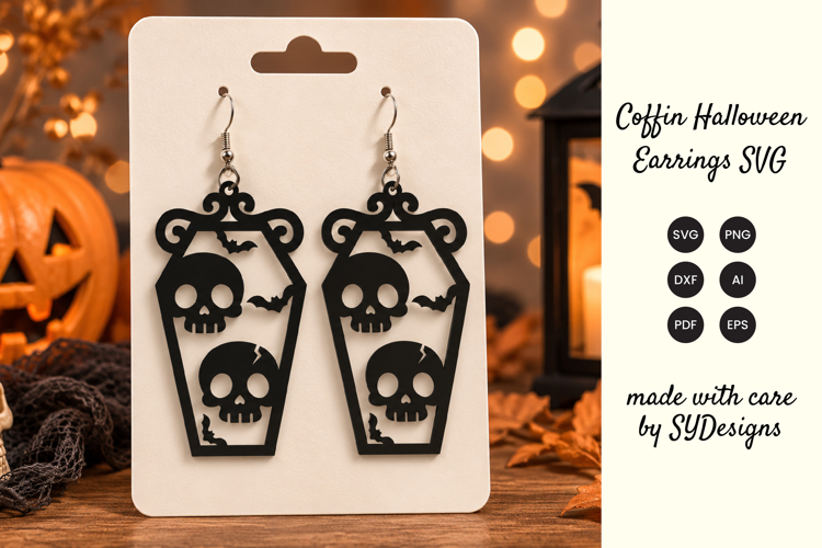Coffin Halloween Earrings SVG -Laser Cut Spooky Earring