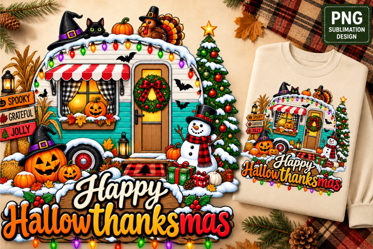 Happy Hallowthanksmas PNG Sublimation Design
