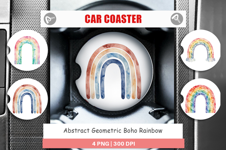 Geometric Boho Rainbow Car Coaster