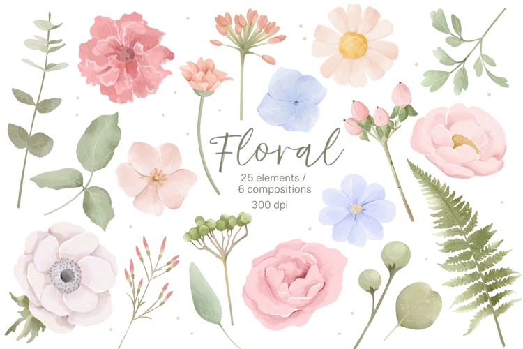 Watercolor Romance Floral Clipart