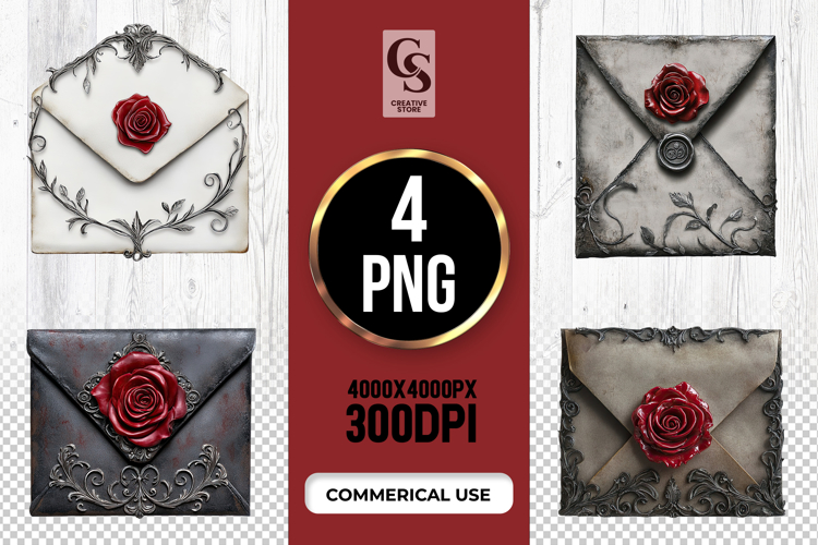 Vintage Rose Envelope Clipart Sublimation PNG