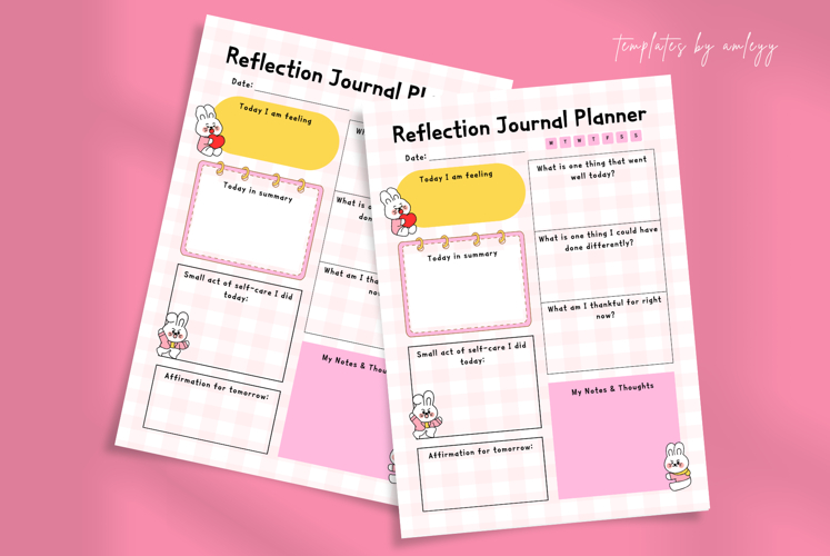 Cute Reflection Journal Planner Template Canva | Editable