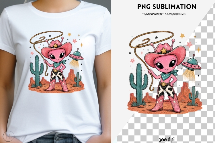 UFO cowgirl png design for T-shirts