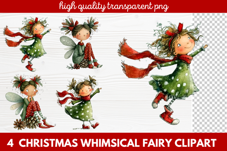4 Christmas Whimsical Fairy Clipart | Cute Holiday Fairies