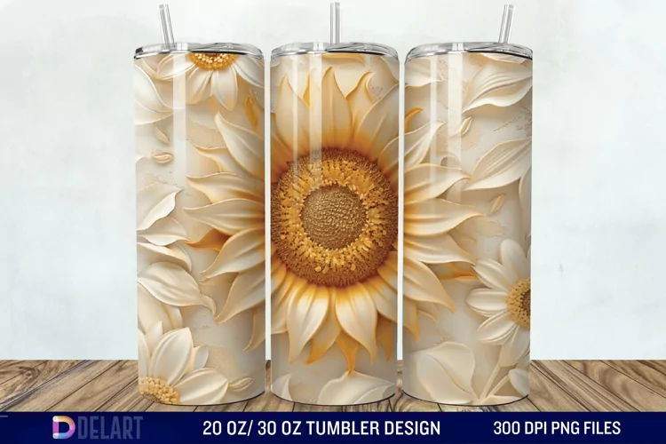 3d Sunflower floral Tumbler Wrap