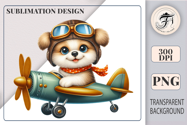 Cute Puppy in Airplane | Cartoon | Sublimation Clipart PNG