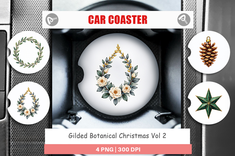 Gilded Botanical Christmas Car Coaster