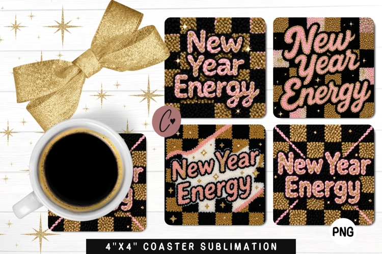 Faux Latch Hook New Year Coasters PNG | Valentines PNG