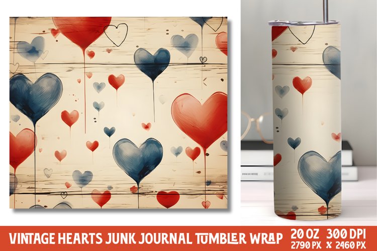 Vintage Hearts Junk Journal Tumbler Wrap