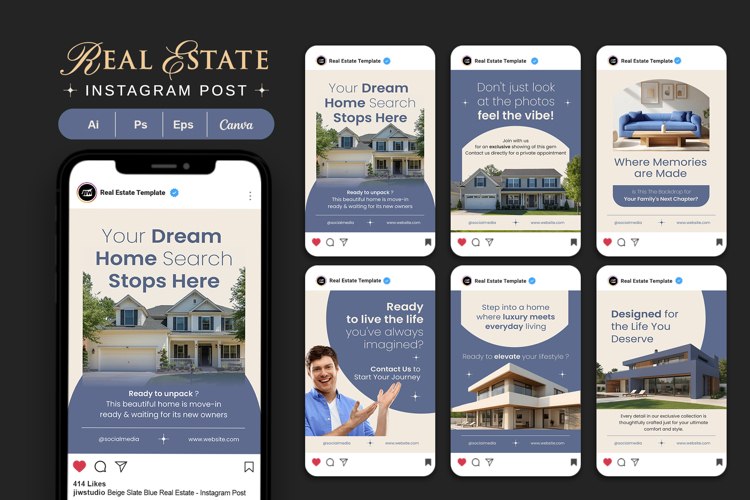Beige Slate Blue Real Estate - Instagram Post
