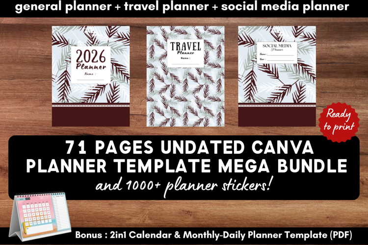 71 Pages Undated Canva Planner Template Mega Bundle