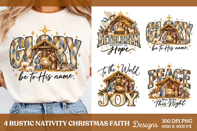 4 Nativity Christmas Bow Shirt PNG Designs, 4 Pink Christmas