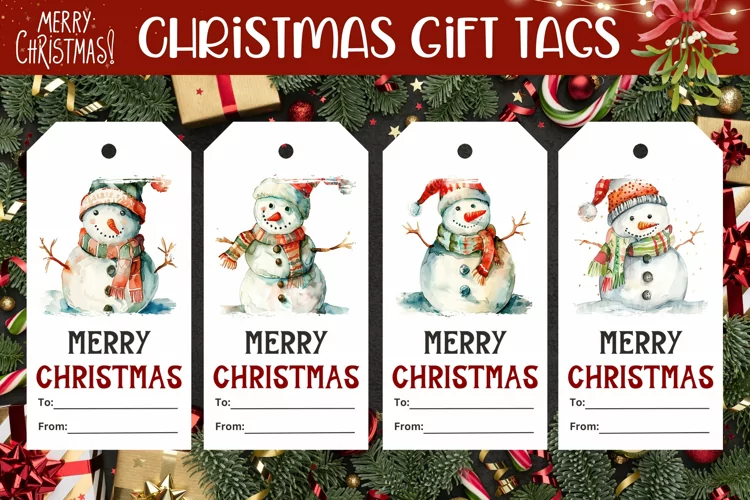 Watercolor Snowman Gift Tags, Winter Gift Tag Printable