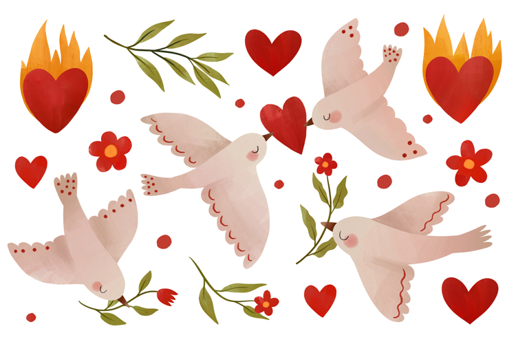 Peace Dove Clipart Set, Anti War PNG Bundle, Love Hearts